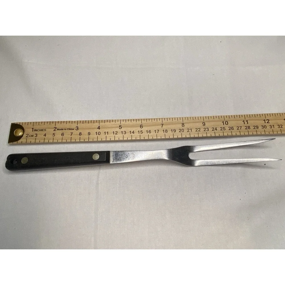 Vintage Flint Stainless Vanadium Carving Fork Black Handle USA‎ Made 11.5 Inch